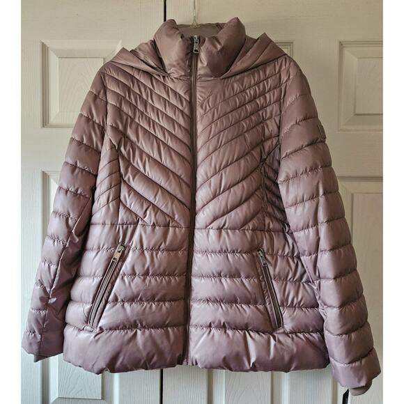 Kenneth Cole New York Women's Pink Bark Short Puffer Coat With Hood XL New - Picture 1 of 10